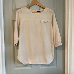 GAP Women's Small Cream Elbow Sleeve Minimalist Cotton Rayon Button Back Blouse